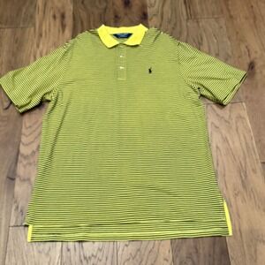 Polo Golf Ralph Lauren Men's XL Yellow‎ Navy Striped Pima Cotton Polo Shirt